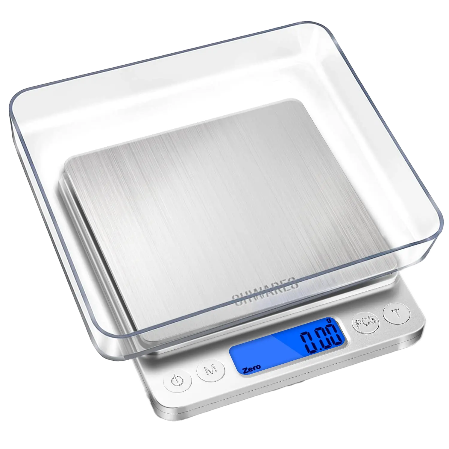 Picture of Chwares Rechargeable scale with a stainless- steel finish and a white background